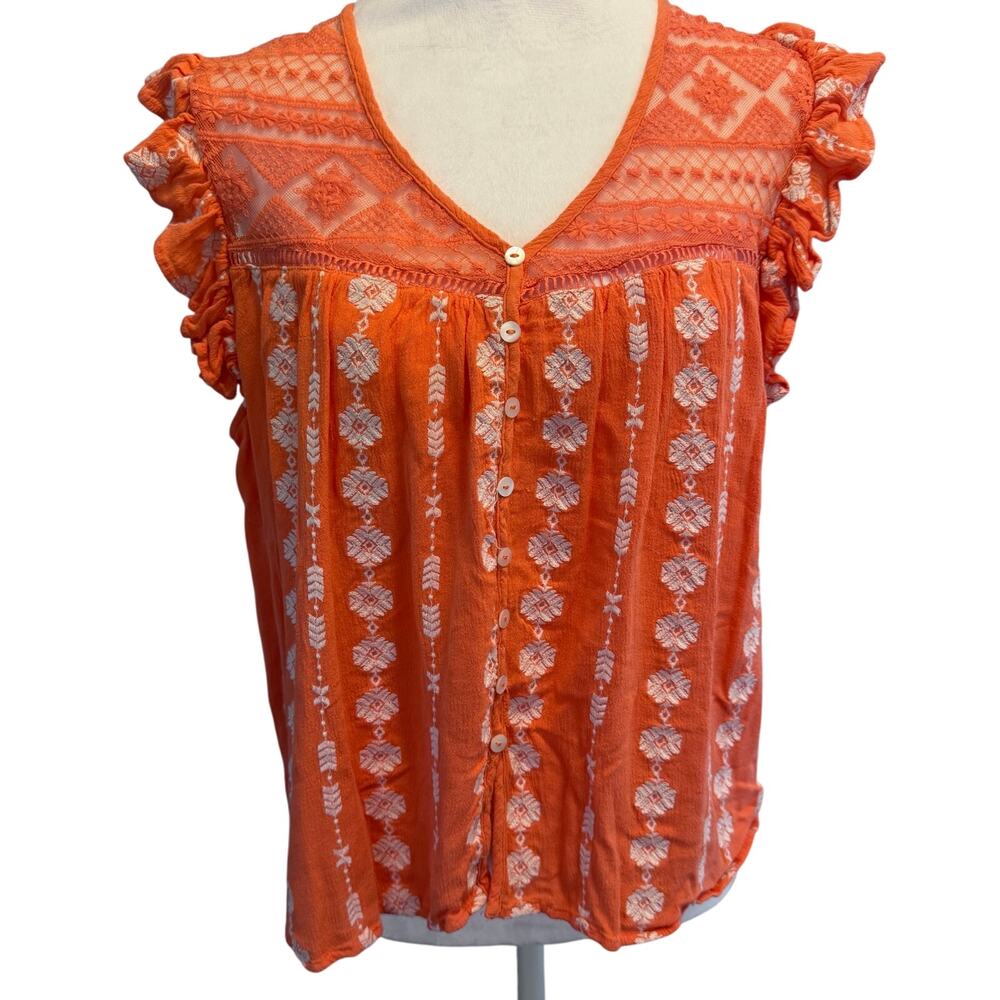 Miss Me size MEDIUM embroidered crochet lace button up blouse V-neck